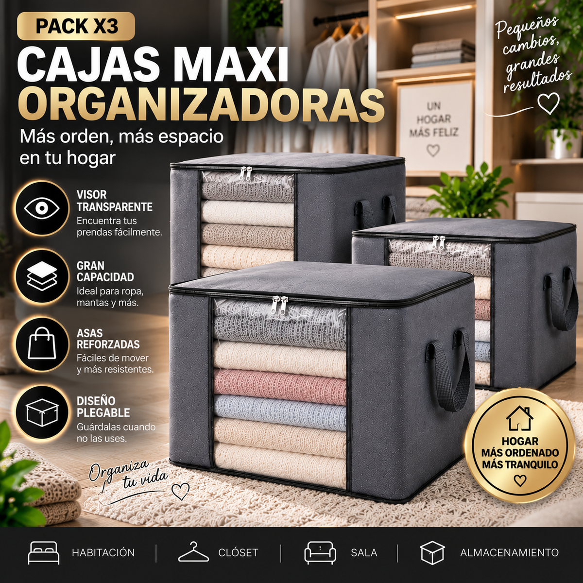Caja Maxi Organizadora con Visor – Pack x3