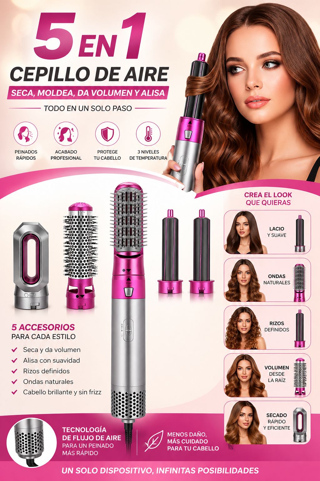 Cepillo Secador Profesional 5 en 1 PRO