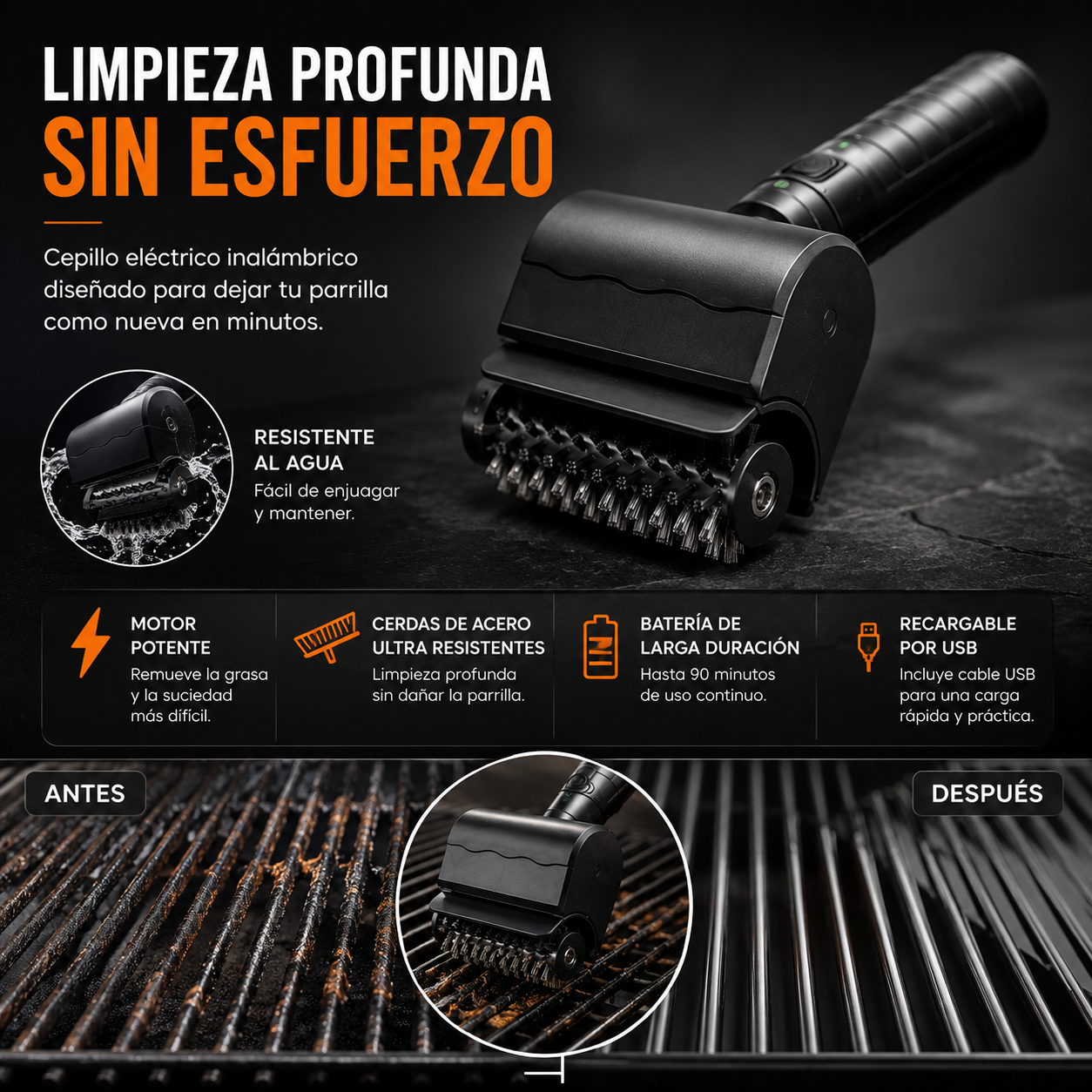 Cepillo Eléctrico BBQ Pro + 12 Pares de Guantes