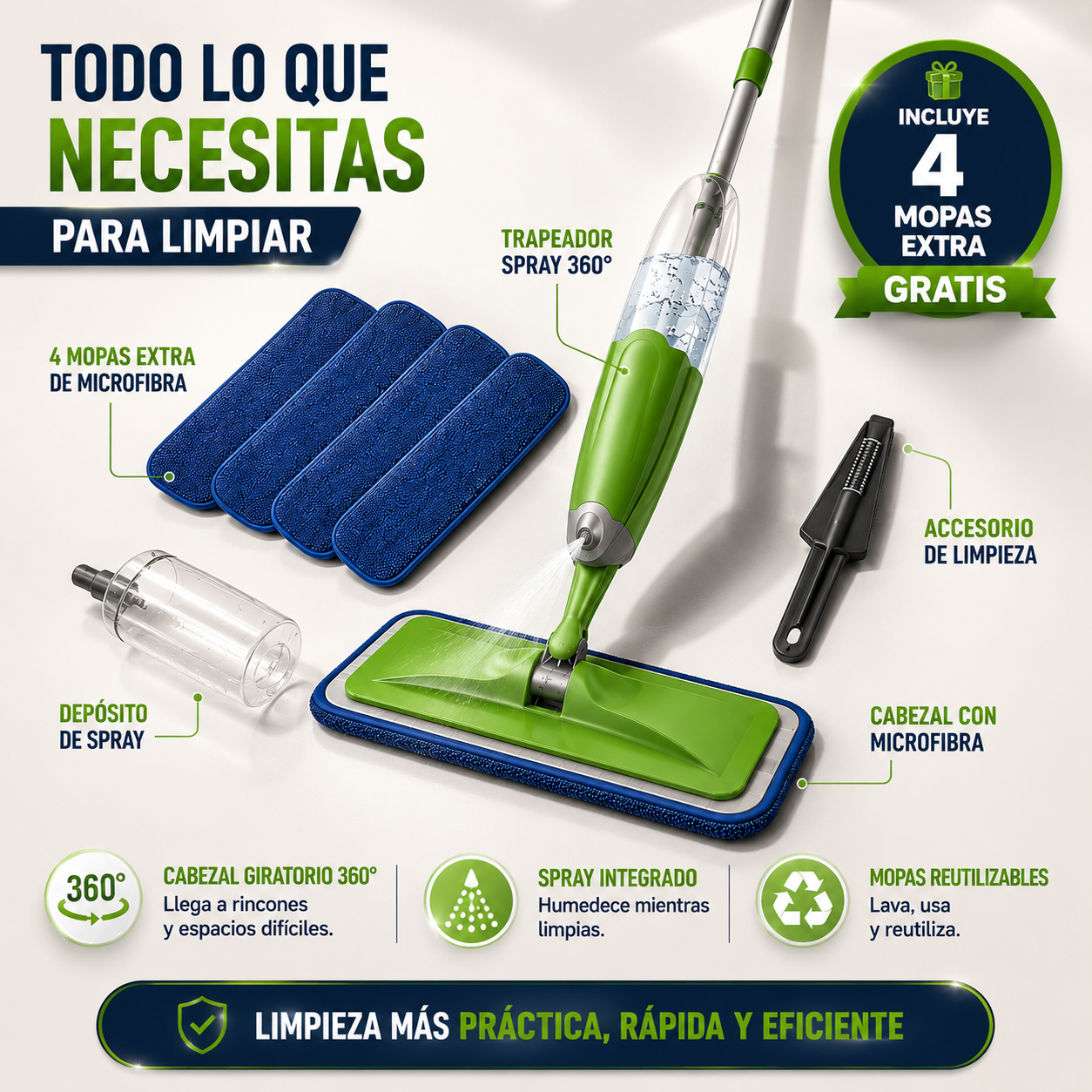 Trapeador Spray 360° – Limpieza Fácil y Práctica